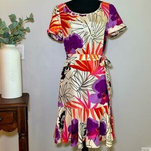 NWT Kate Spade ‘Elliana’ 100% silk dress size 6 drop waist ruffle hem tie sash‎